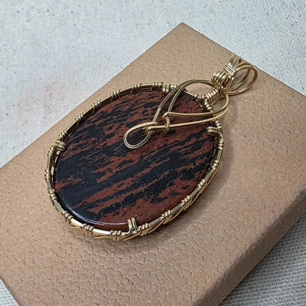 Handmade Mahogany Obsidian Horse Pendant Wire Wrapped Gold Filled Necklace